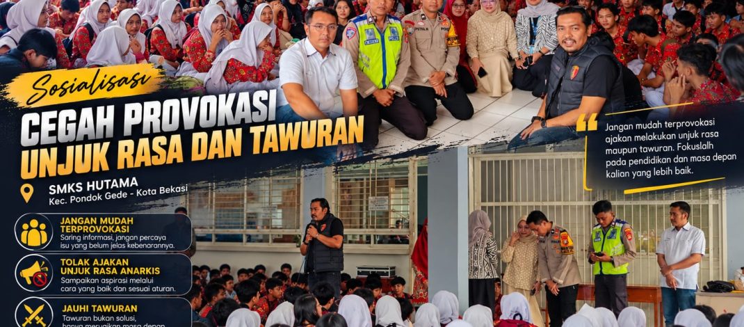 POLSEK PONDOK GEDE GELAR SOSIALISASI KAMTIBMAS DI SMKS HUTAMA, AJAK PELAJAR TOLAK PROVOKASI UNJUK RASA DAN TAWURAN