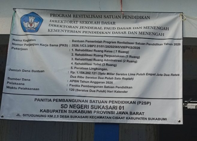Revitalisasi SDN Sukasari 01 Cisaat Berjalan Baik, Pengerjaan Dinilai Sesuai Standar Mutu SNI