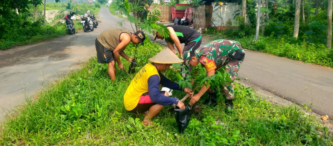 Babinsa Ngadirejo dan Warga Tanam Pohon Trembesi, Ciptakan Lingkungan Asri di Kepanjenkidul